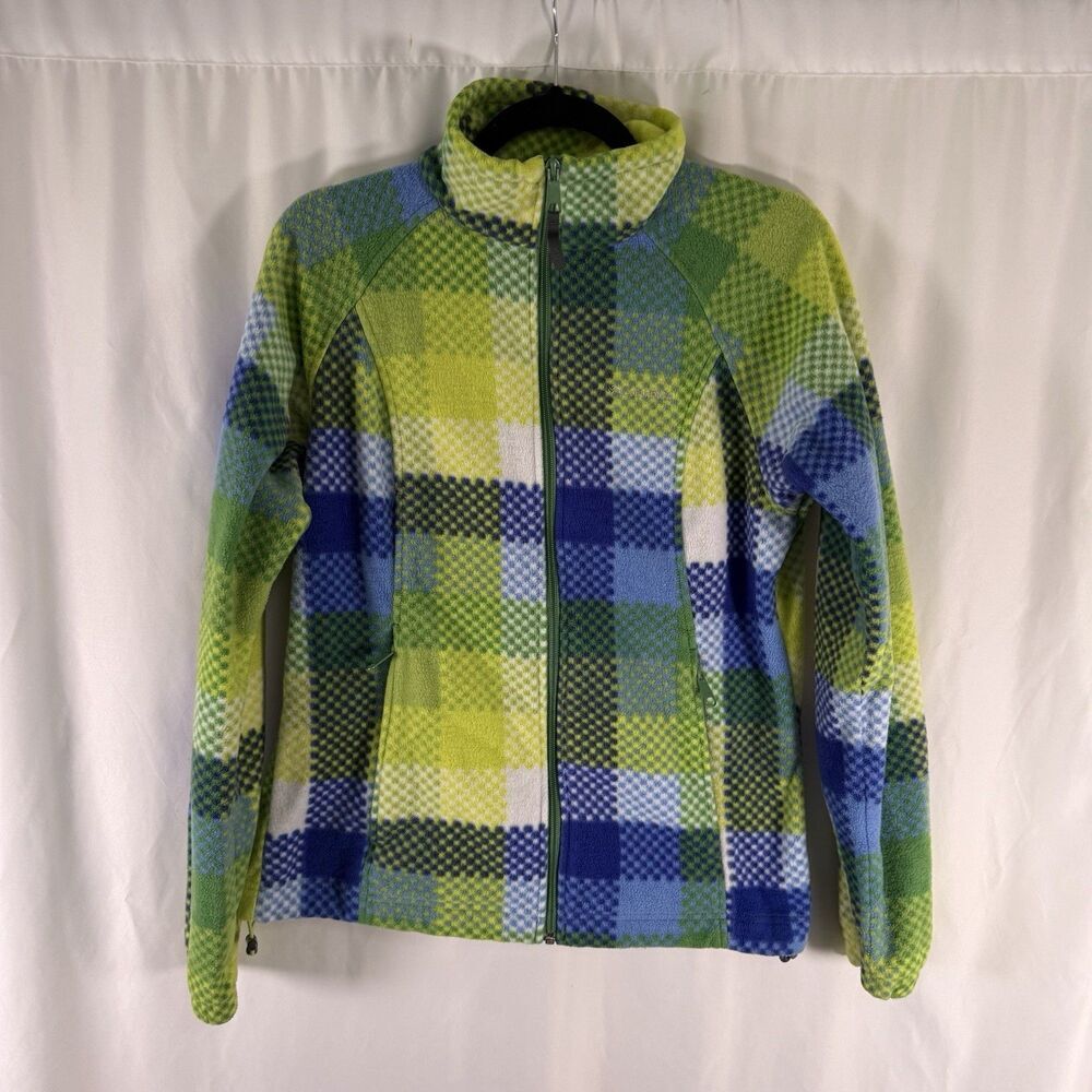 Columbia Fleece Jacket Women's Medium Green Blue Full Zip Pockets Long Sleeve